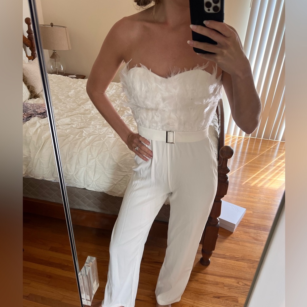Feathered white jumpsuit